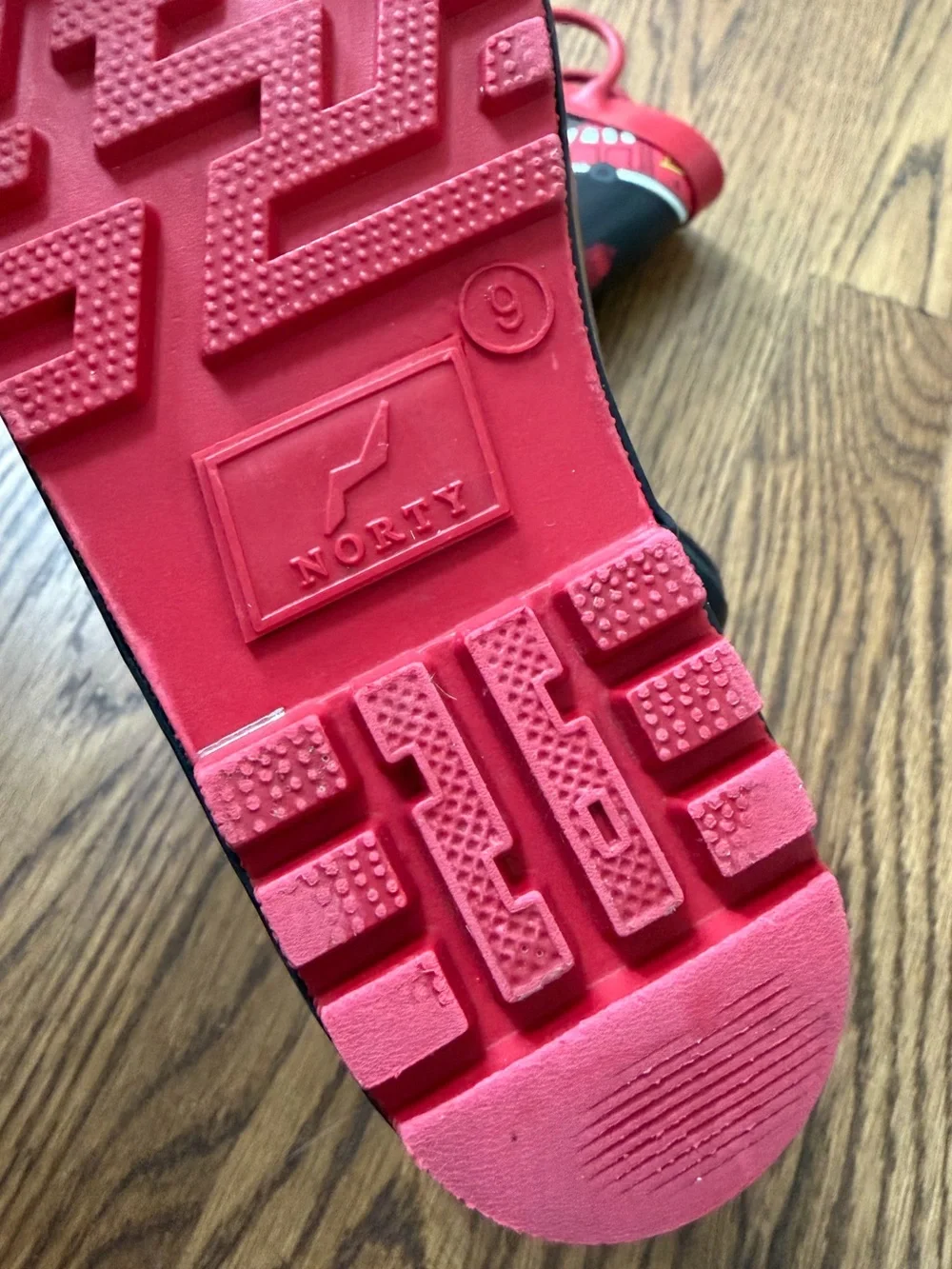 Norty Black & Red Fire Truck Rain Boots, toddler size 9